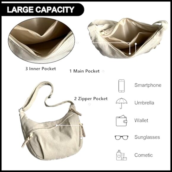 412Z+SZFraL._AC_SY300_QL30_.jpg Corduroy Crescent Crossbody Bag Quilted Adjustable Strap Casual Hobo Sling